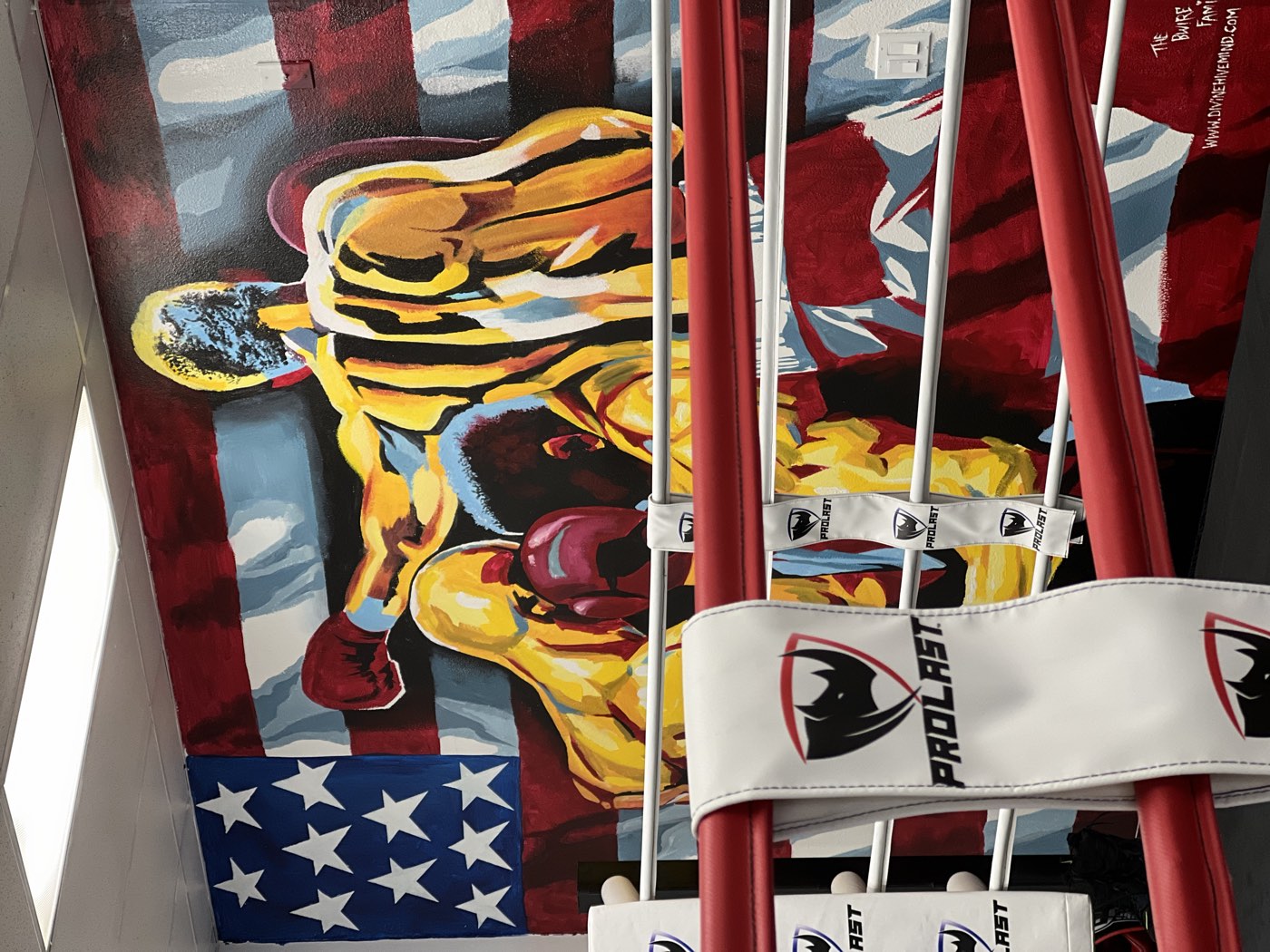 Mural beside the new boxing ring at Power of Leverage in Huntington Beach, California